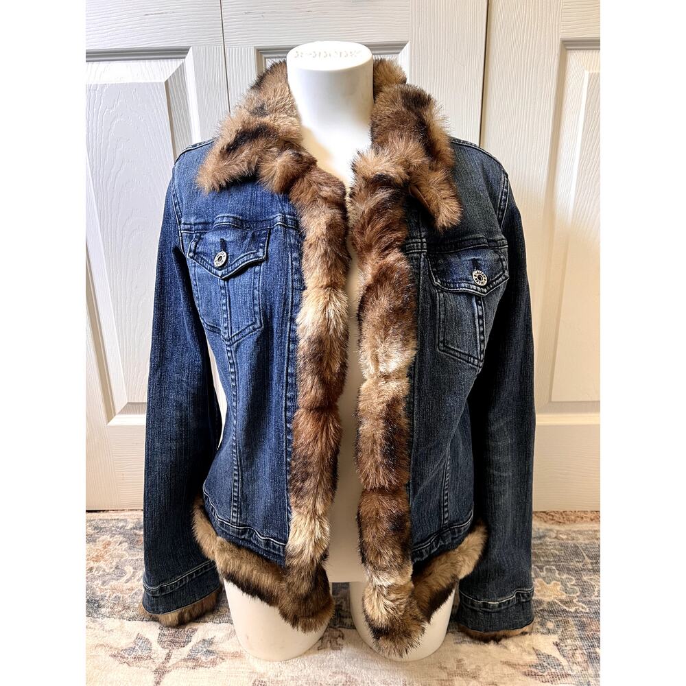 Allen B. Y2K Jean Jacket Faux Fur Trimmed Size L
